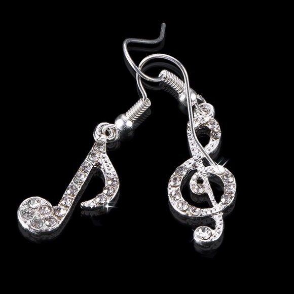 Any 2/$20! Silver Crystal Pave Musical Drop Earrings - Picture 4 of 11